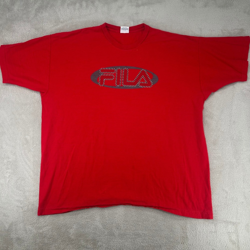 Vintage Fila Mens XL Red Ribbed T-Shirt Preowned Made‎ in USA